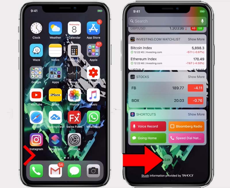 Edit danh sách cài đặt Widget